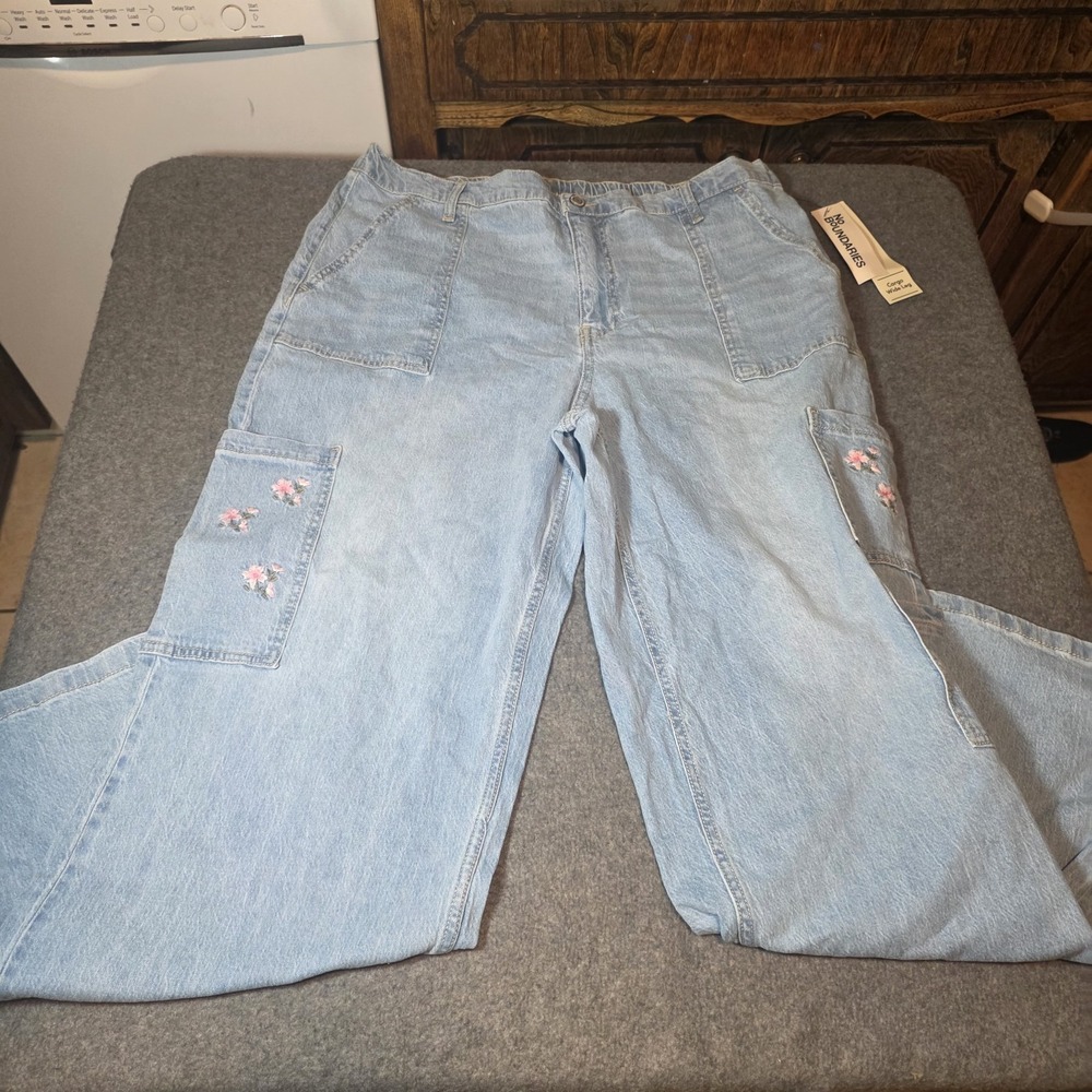 No Boundaries Cargo Wide Leg Floral Print Pants Denim Xl I2